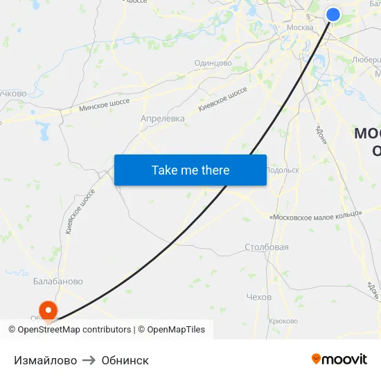 Измайлово to Обнинск map