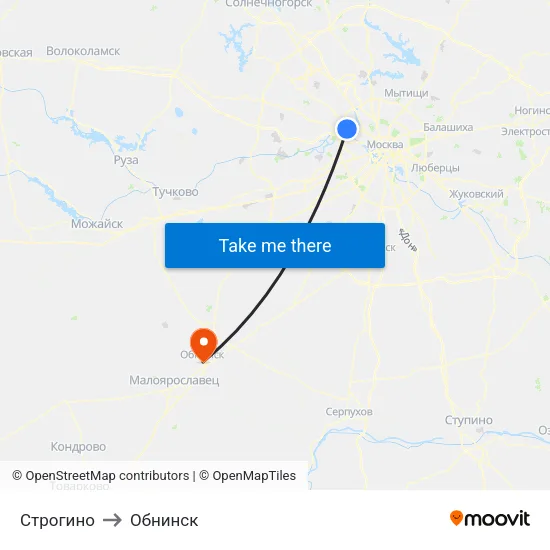 Строгино to Обнинск map