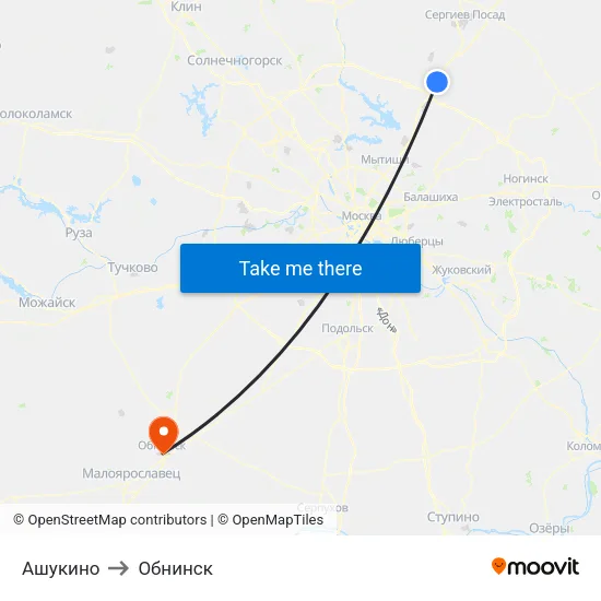 Ашукино to Обнинск map