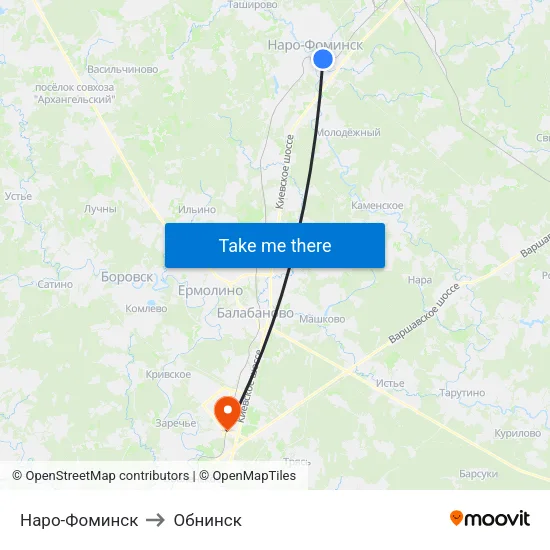 Наро-Фоминск to Обнинск map