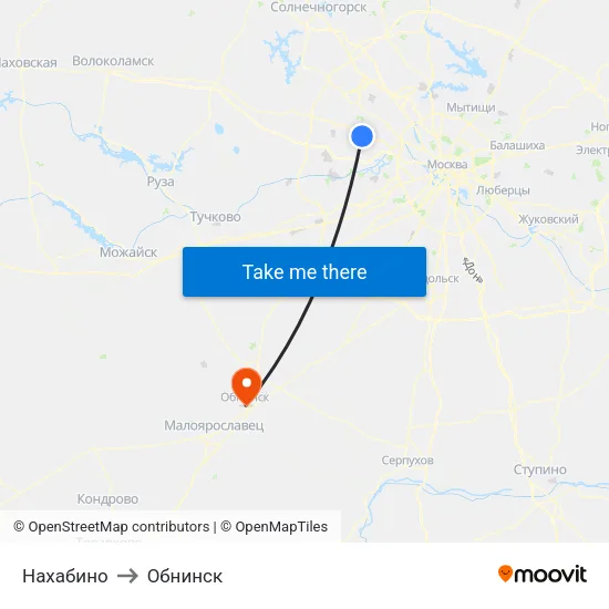 Нахабино to Обнинск map