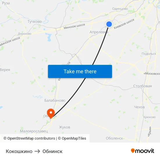 Кокошкино to Обнинск map