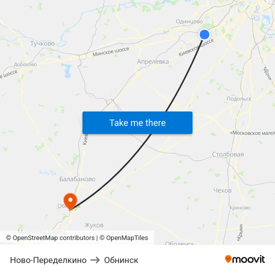 Ново-Переделкино to Обнинск map