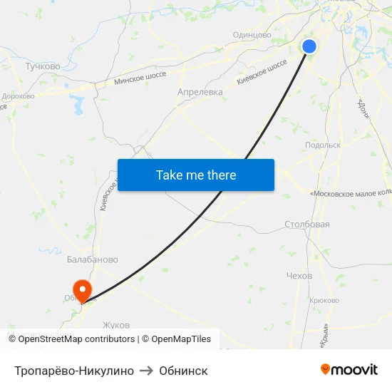 Тропарёво-Никулино to Обнинск map