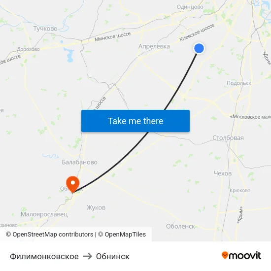 Филимонковское to Обнинск map