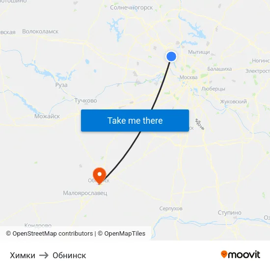 Химки to Обнинск map
