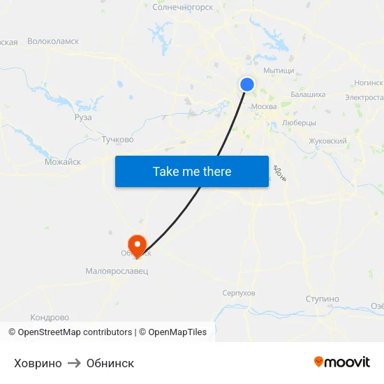 Ховрино to Обнинск map