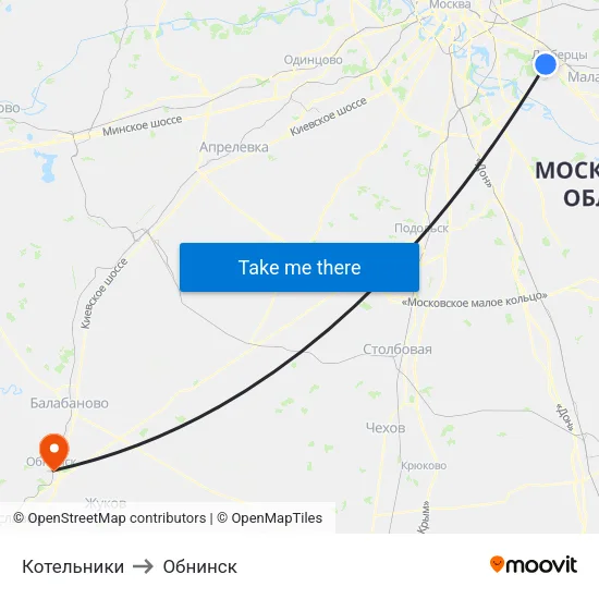 Котельники to Обнинск map