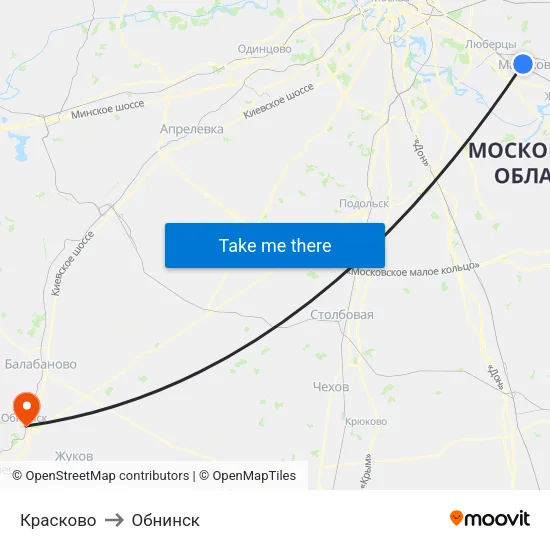Красково to Обнинск map