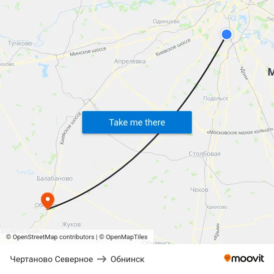 Чертаново Северное to Обнинск map