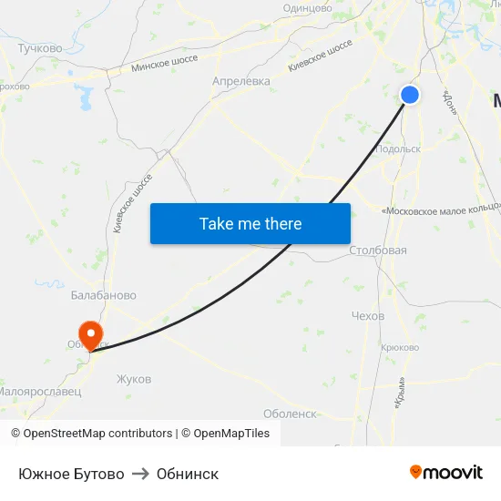 Южное Бутово to Обнинск map