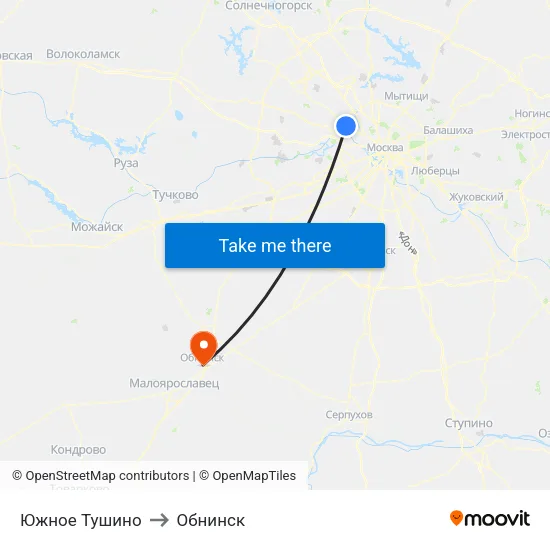 Южное Тушино to Обнинск map
