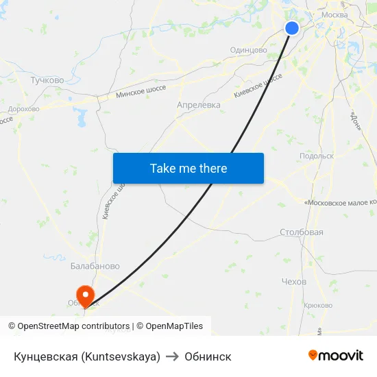 Кунцевская (Kuntsevskaya) to Обнинск map
