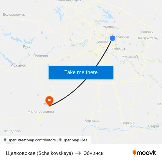 Щелковская (Schelkovskaya) to Обнинск map