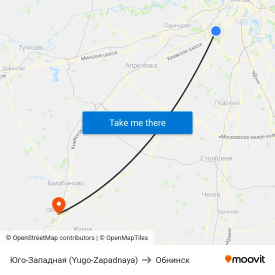 Юго-Западная (Yugo-Zapadnaya) to Обнинск map