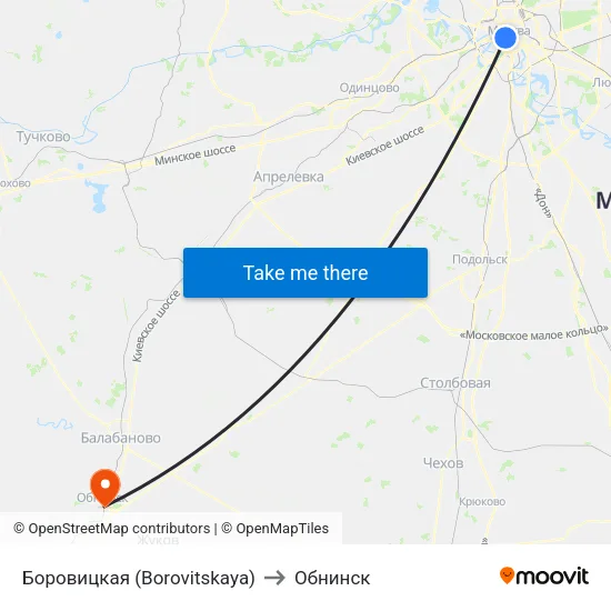 Боровицкая (Borovitskaya) to Обнинск map