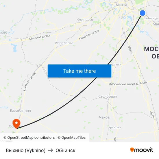 Выхино (Vykhino) to Обнинск map
