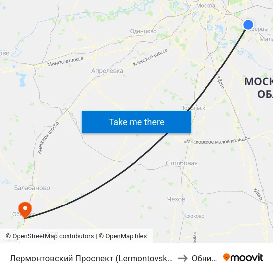 Лермонтовский Проспект (Lermontovsky Prospekt) to Обнинск map