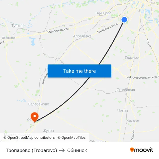 Тропарёво (Troparevo) to Обнинск map