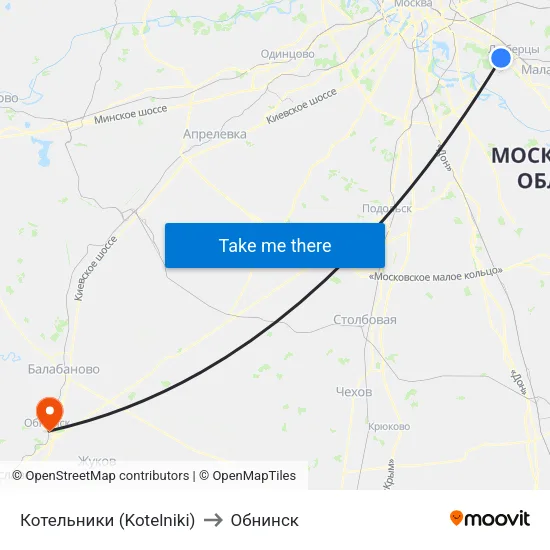Котельники (Kotelniki) to Обнинск map