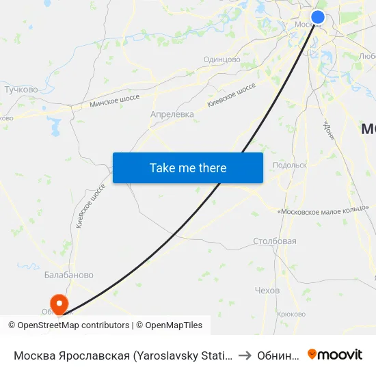 Москва Ярославская (Yaroslavsky Station) to Обнинск map
