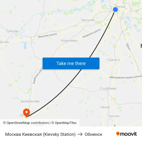 Москва Киевская (Kievsky Station) to Обнинск map