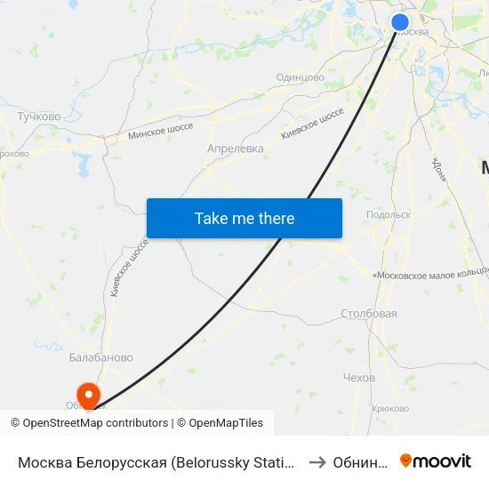 Москва Белорусская (Belorussky Station) to Обнинск map