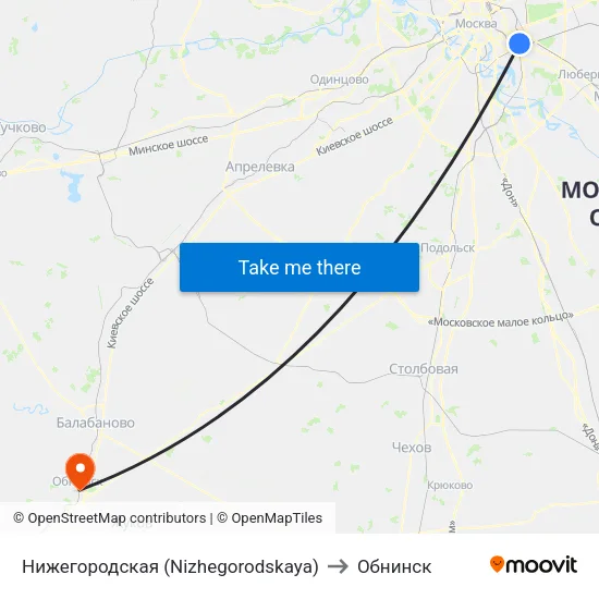 Нижегородская (Nizhegorodskaya) to Обнинск map