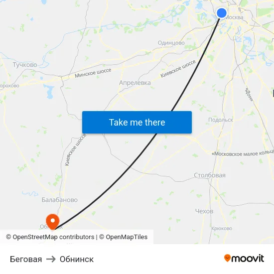 Беговая to Обнинск map