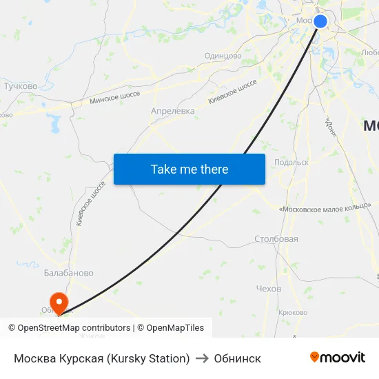 Москва Курская (Kursky Station) to Обнинск map