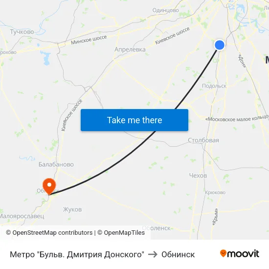 Метро "Бульв. Дмитрия Донского" to Обнинск map