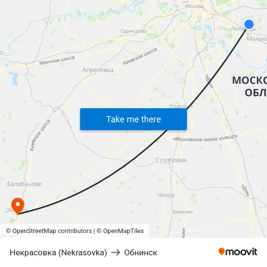 Некрасовка (Nekrasovka) to Обнинск map
