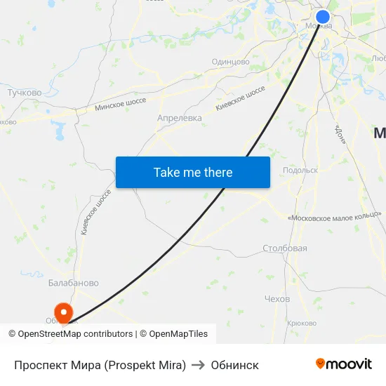 Проспект Мира (Prospekt Mira) to Обнинск map