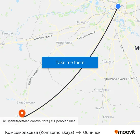 Комсомольская (Komsomolskaya) to Обнинск map