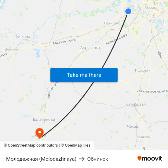 Молодежная (Molodezhnaya) to Обнинск map