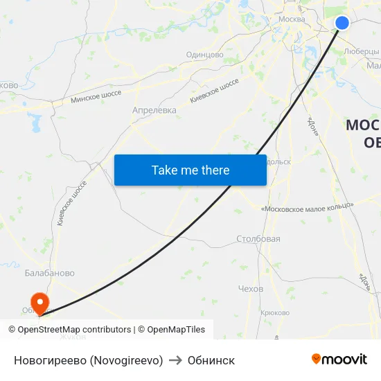 Новогиреево (Novogireevo) to Обнинск map