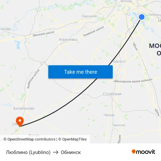 Люблино (Lyublino) to Обнинск map