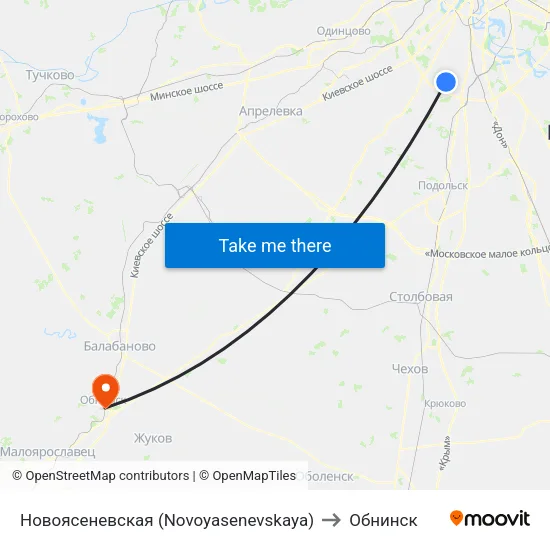 Новоясеневская (Novoyasenevskaya) to Обнинск map