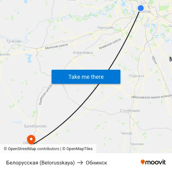 Белорусская (Belorusskaya) to Обнинск map