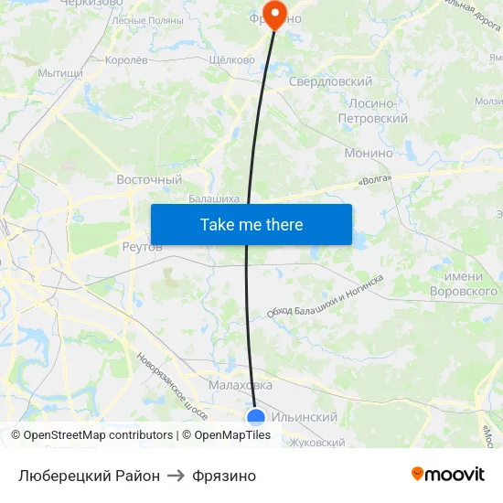 Люберецкий Район to Фрязино map