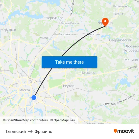 Таганский to Фрязино map