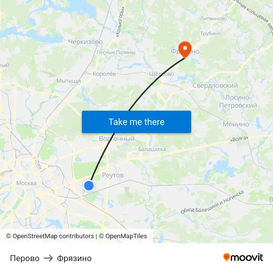Перово to Фрязино map