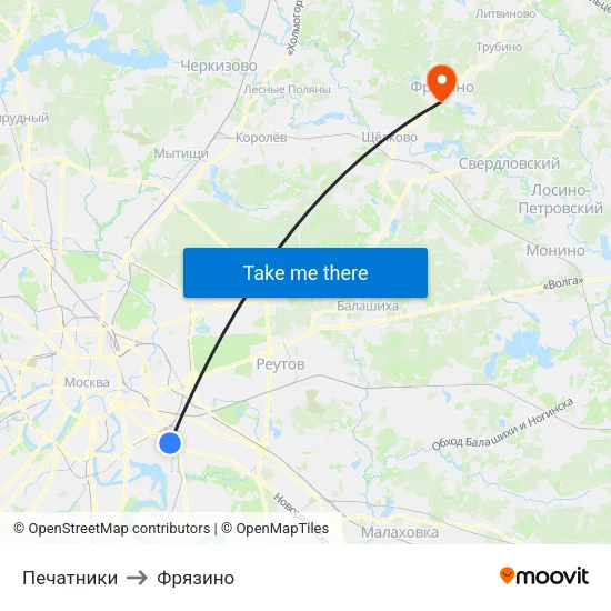 Печатники to Фрязино map
