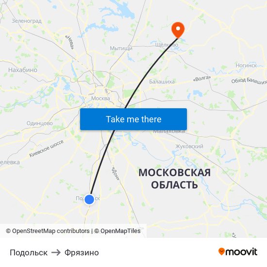 Подольск to Фрязино map