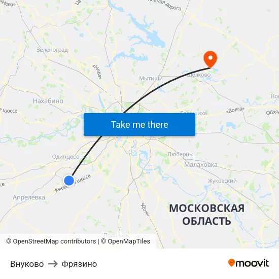 Внуково to Фрязино map
