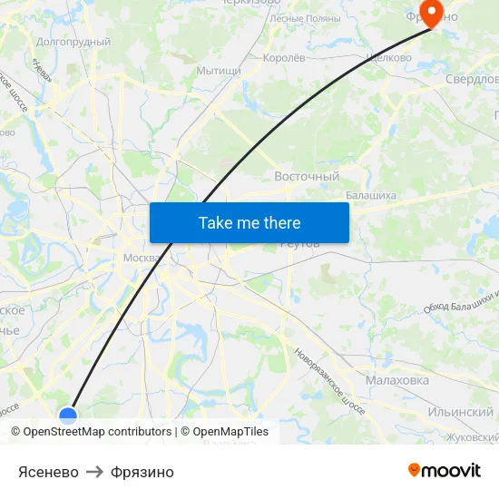Ясенево to Фрязино map