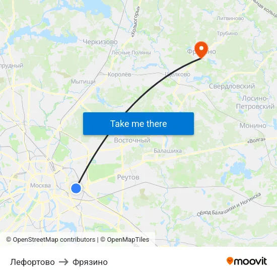 Лефортово to Фрязино map