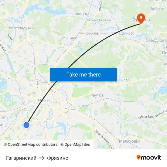 Гагаринский to Фрязино map