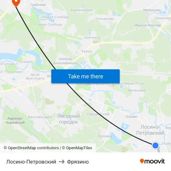 Лосино-Петровский to Фрязино map