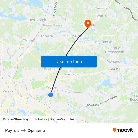 Реутов to Фрязино map